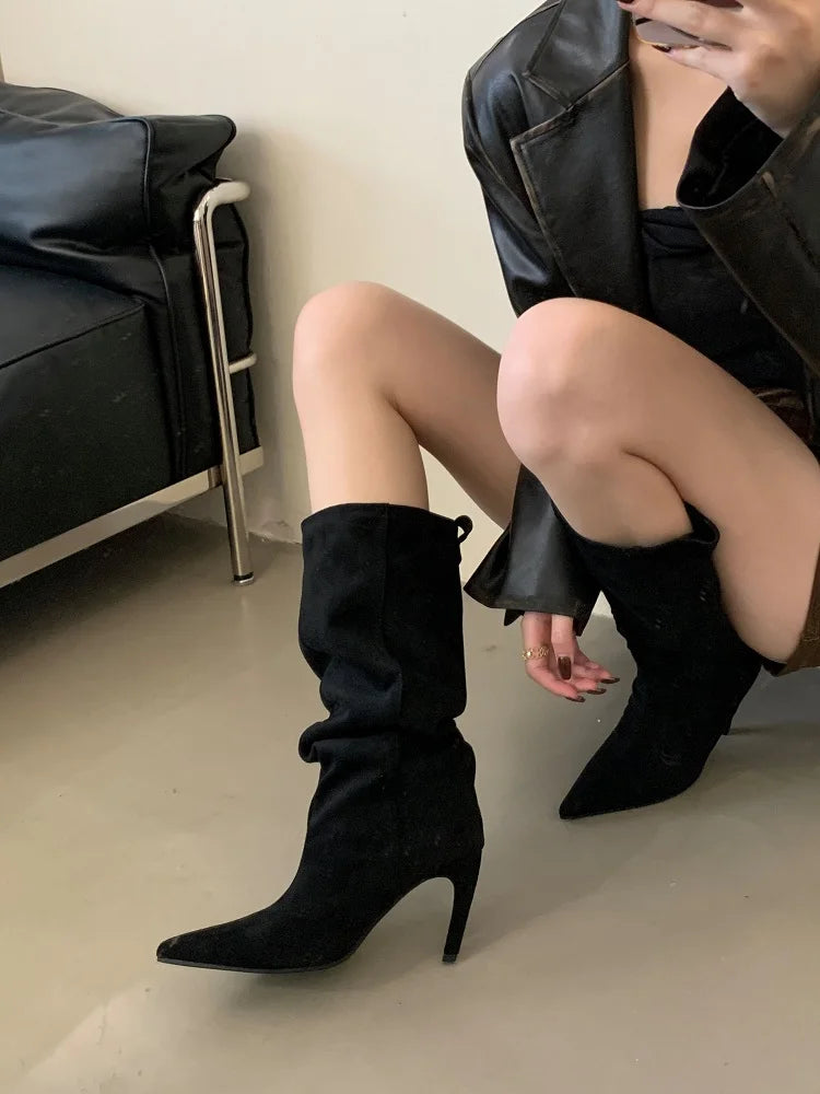 Eilyken Winter Street Style Pointed Toe Knee-High Women Boots Thin Heels Shoes Female Punk Vintage Long Booties Zapatos De Muje.