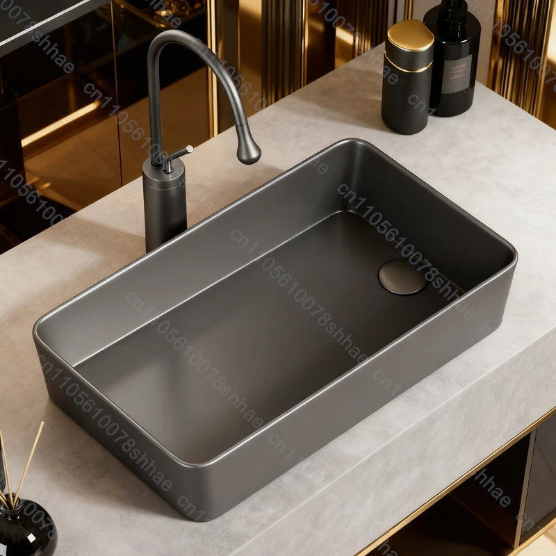 Luxuriöses Keramikgefäßwaschbecken, quadratisches Badezimmerwaschbecken, Arbeitsplatte, Kunstwaschbecken für Waschtischplatte, Keramik-Badezimmerwaschbecken für den Heimgebrauch
