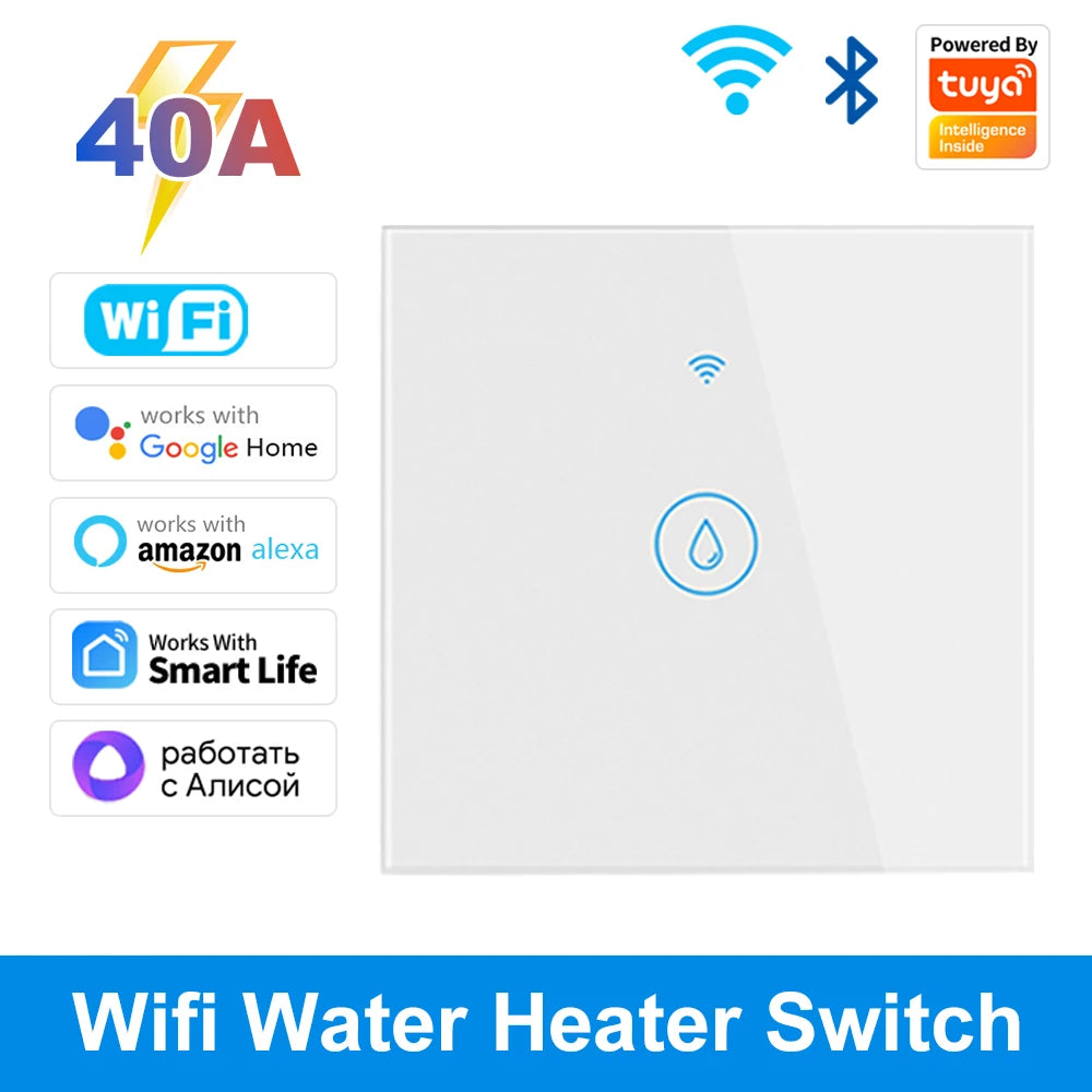 Tuya Smart 40A Wifi + Bluetooth Wasser Heizung Kessel Touch Schalter 8800W Timer Zeitplan Sprachsteuerung Alexa Google hause Yandex Alice
