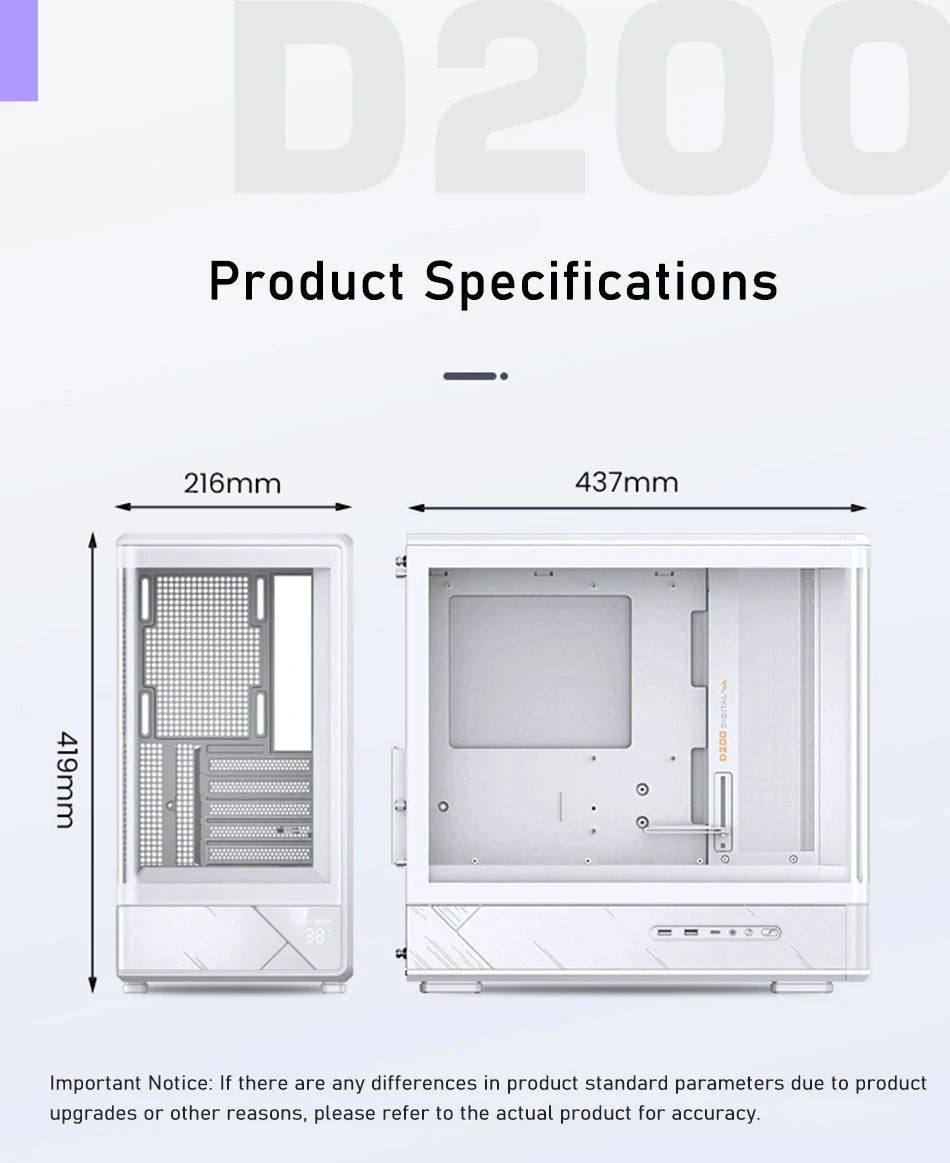 JONSBO D200 MATX Case (Column-Free Curved Sea View/240 Radiator/ATX Power Supply/Digital Display/Type-C Gen2 10Gbps+)