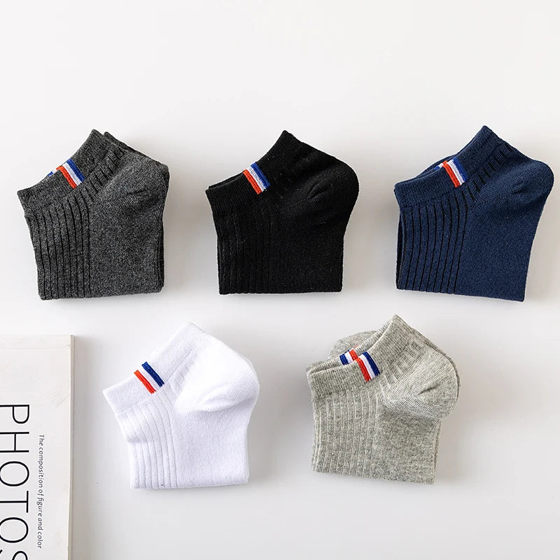 5 Pairs Of Thin Summer Blending Boat Socks Plain Color Mens Casual Socks Breathable Sweat Absorbing Calibration Socks.