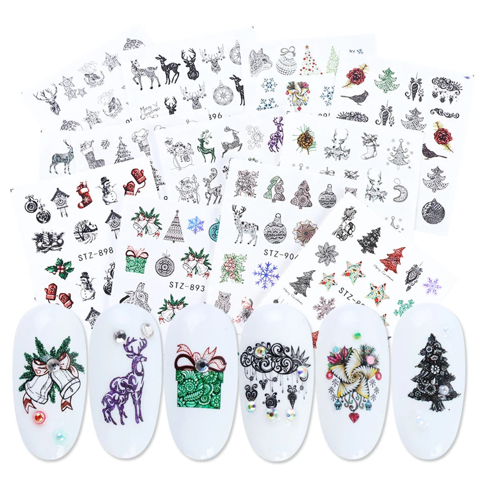 1Set Watercolor Xmas Flower Sticker Nail Decal Set Flamingo Letter Design Gel Manicure Decor Water Slider Foil CHSTZ683-706-1.