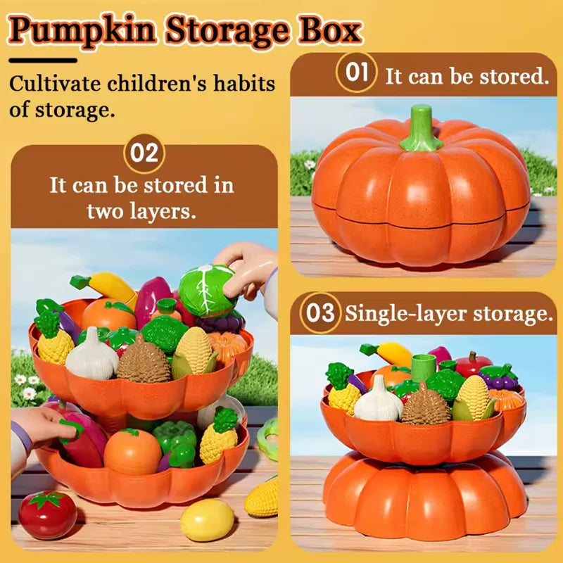 Kid Pretend Play Kitchen Toy Set Simulation Cut Fruit Vegetables Sensory Game Make Pizza Food Cook Girl Interactive Education To.