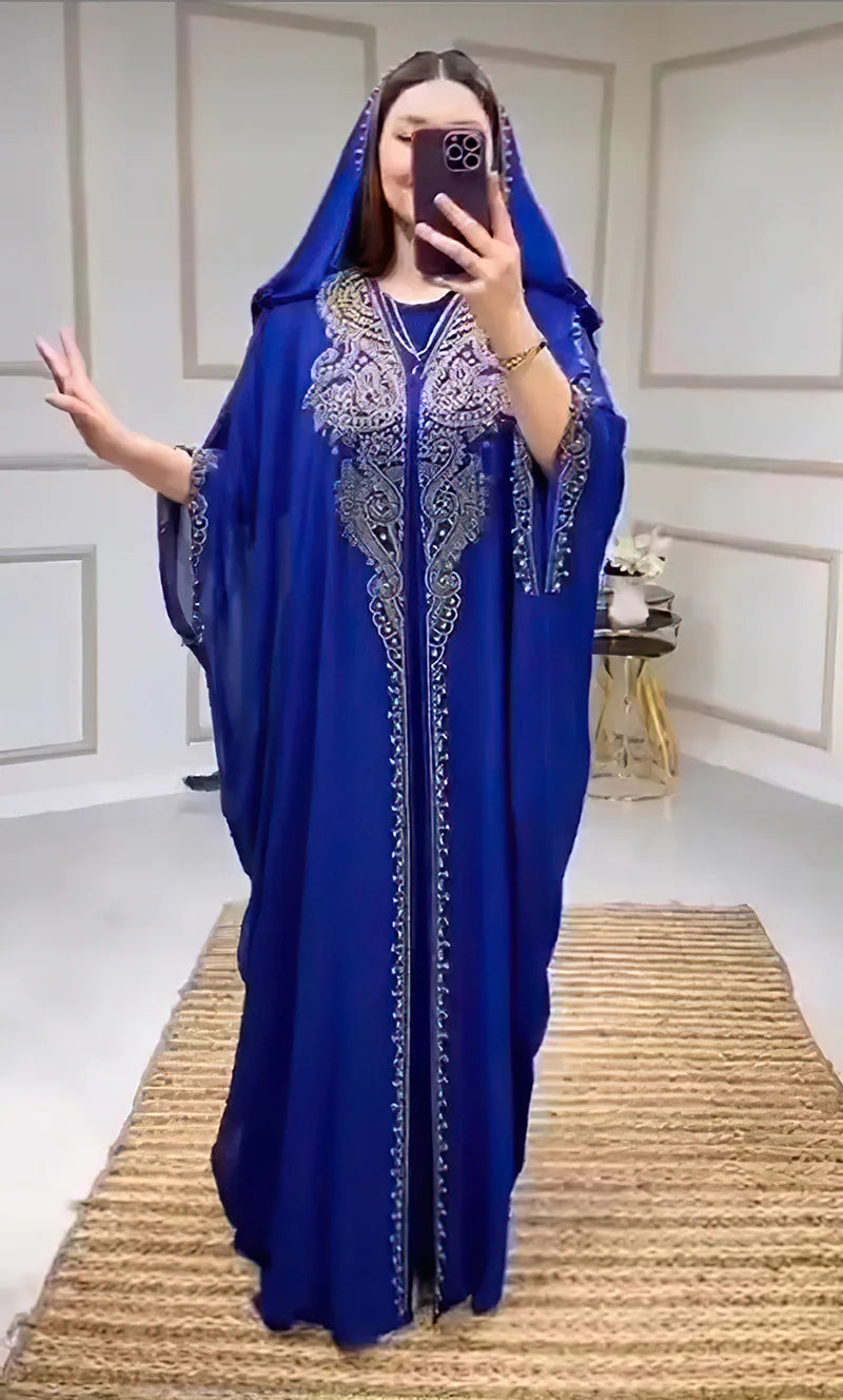 Eid Muslim Dress for Women Hooded Abaya 2 Piece Set Diamond Jalabiya Morocco Party Dresses Dubai Abayas Kaftan Vestido Long Robe