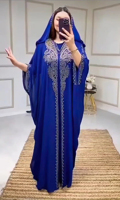 Eid Muslim Dress for Women Hooded Abaya 2 Piece Set Diamond Jalabiya Morocco Party Dresses Dubai Abayas Kaftan Vestido Long Robe