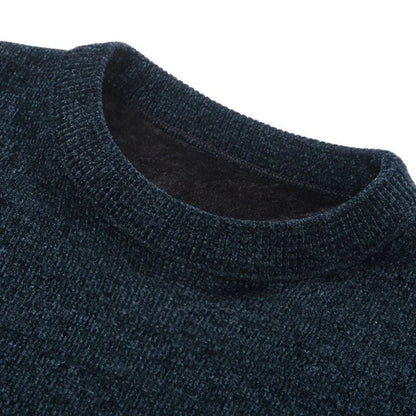 Winter Men Sweater Round Neck Fleece Chenille Thickened Solid Color Knit Inner Wear Warm Outdoor Windproof Men Pullovers.