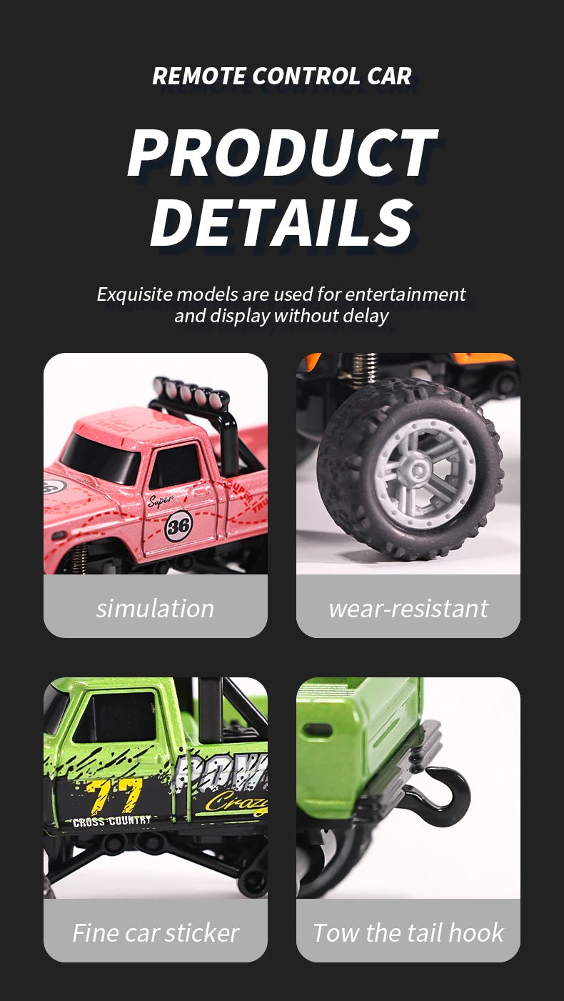 RC 1/64 Speed Mini Off-Road Climbing Car Alloy Cool Appearance Light Shock Absorption With LED Light Toy For Children's Gift.