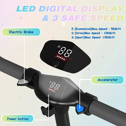 RCB R12 Electric Scooter for Kids Age 6-12, Colorful Lights, 6.5" Foldable E Scooter, LED Display, Lightweight Electric Scooter.