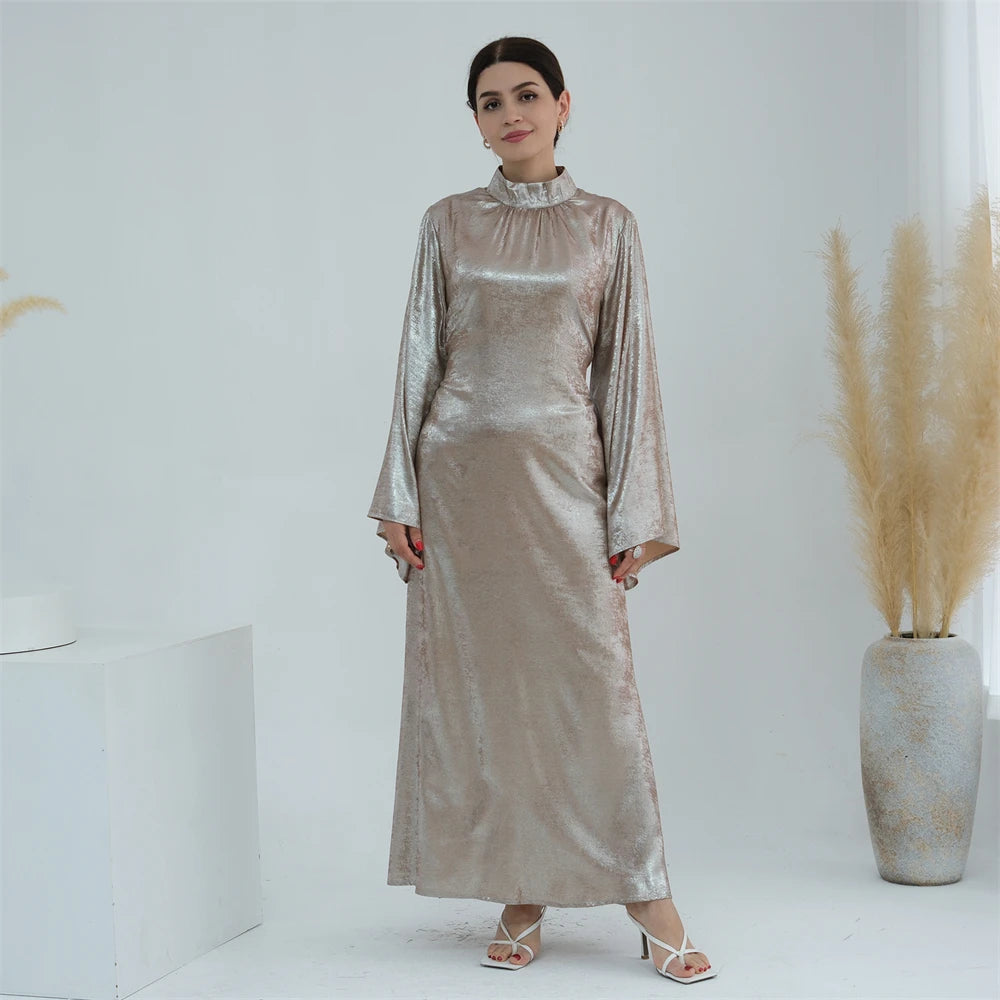 Ramadan Satin Shimmer Abaya Damen Dubai Luxury Islam Muslim Kaftan Dresses Kebaya Abayas For Women Robe Musulmane Femme Vestidos