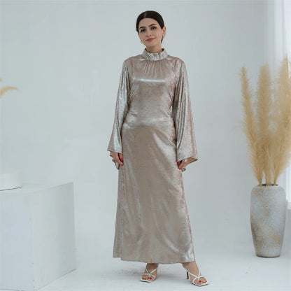 Ramadan Satin Shimmer Abaya Damen Dubai Luxury Islam Muslim Kaftan Dresses Kebaya Abayas For Women Robe Musulmane Femme Vestidos