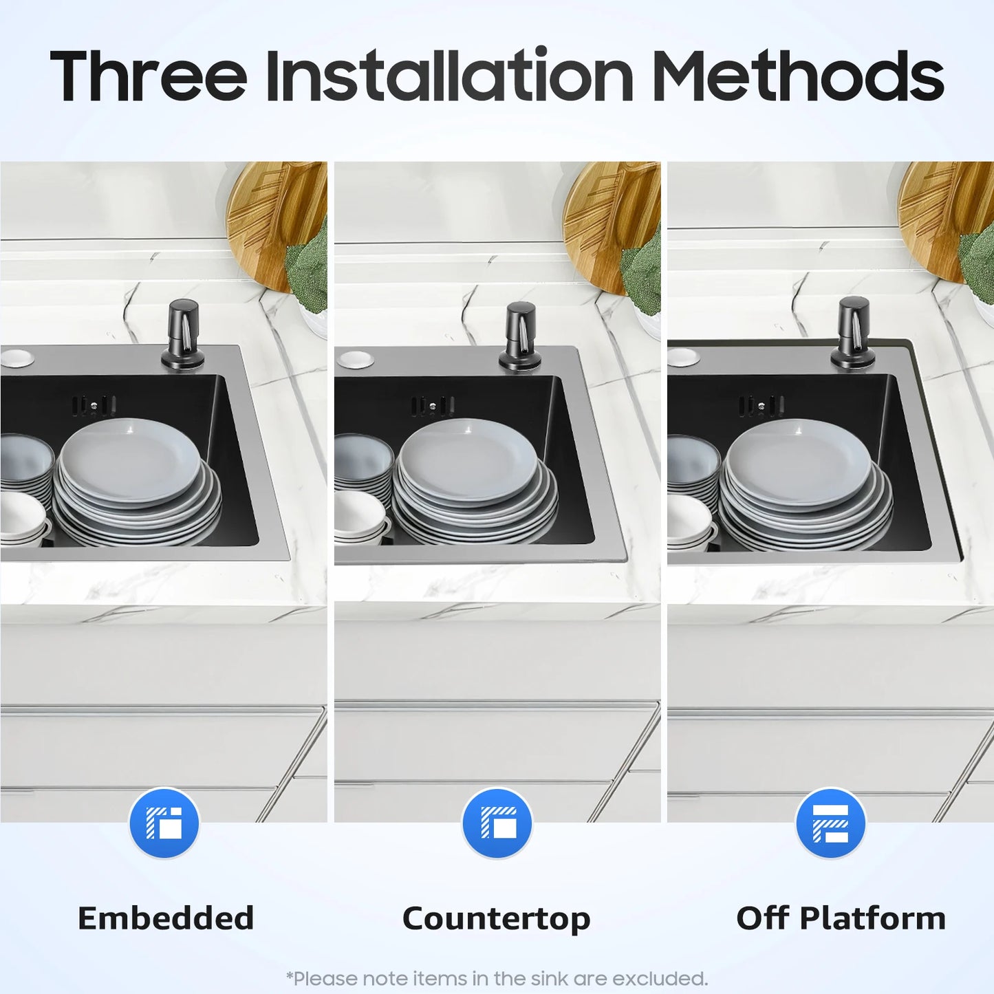 40 x 45 x 20 cm Küchenspüle-Set, Spüle aus Edelstahl 201 mit Abflusskorb und Seifenspender für Küchen, Badezimmer, Waschräume