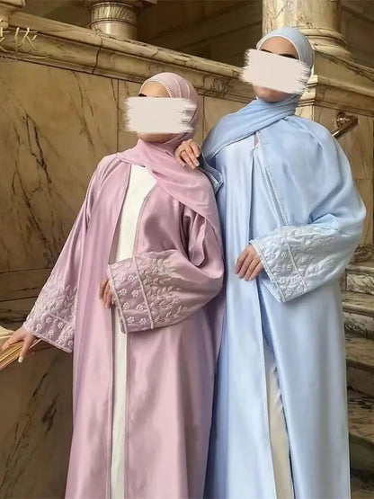 Ramadan Eid Open Beading Kimono Abaya Dubai Muslim Prayer Clothes Women Kebaya Kaftan Dress Islam Robe Arabe Femme Musulmane.