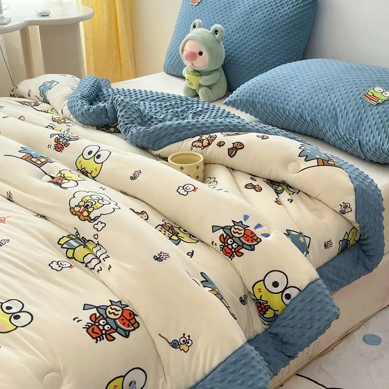 New Disney Anime Mickey Minnie Strawberry Bear Kawaii Hello Kitty Winter Thickened Single both bed Plush Soft Quilt Cute Cartoon.
