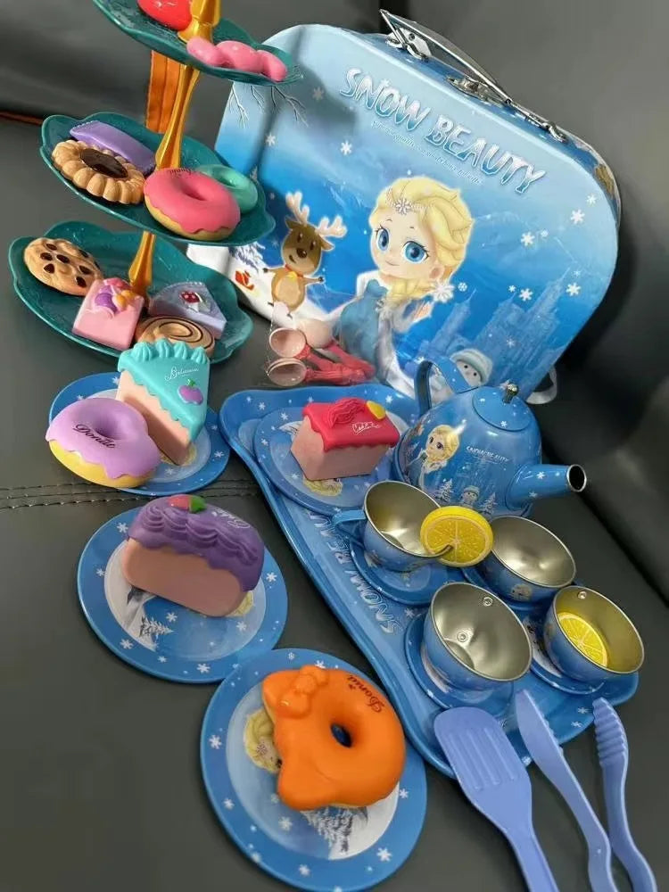 Kids Tea Party Set For Little Girls Mermaid Gift Pretend Toy Tin Tea Set Princess Tea Time Kitchen Pretend Play Tea Set Gift