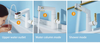 VGX Multifunctional Bathroom Faucets Pull Out Basin Mixer Sink Faucet Gourmet LED Display Tap 360° Tapware Crane Brass Chrome