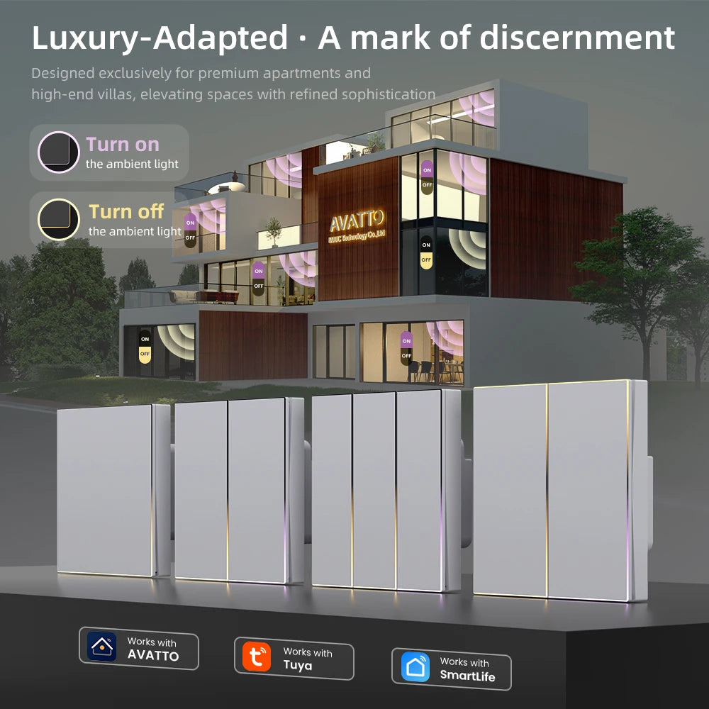 AVATTO Tuya WiFi/ZigBee EU Smart Licht Schalter 1/2/3/4Gang Taste Schalter mit Umgebungs Licht Funktioniert mit Alexa Google Home Alice.