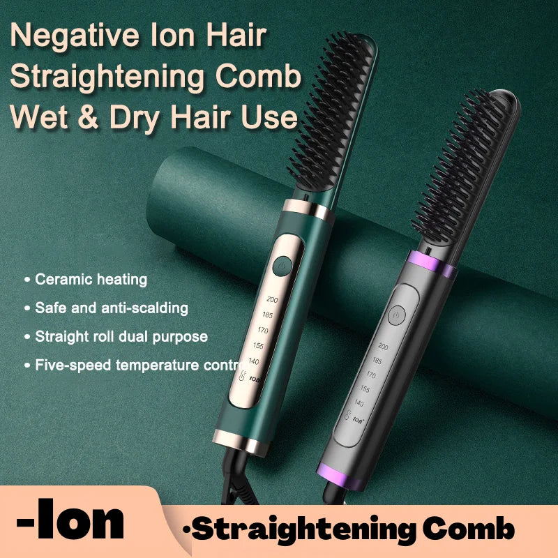 Electric Hair Straightening Brush Fast Heating Hot Comb Brush Negative Ion Hair Straightening Comb.