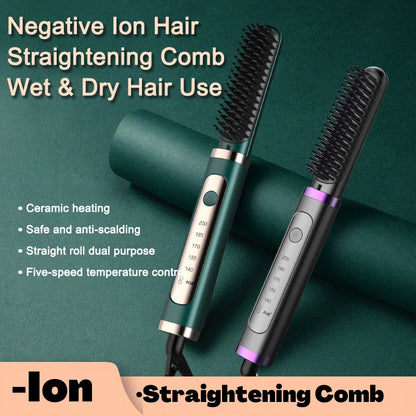 Electric Hair Straightening Brush Fast Heating Hot Comb Brush Negative Ion Hair Straightening Comb.