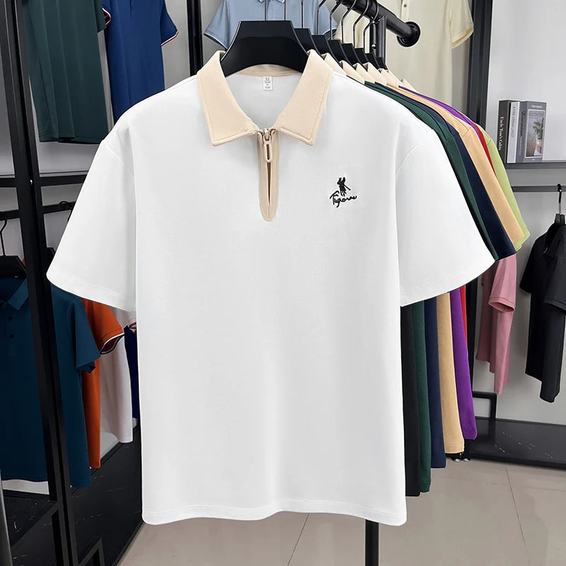 Designer brand fashion short sleeve polo shirt men luxury pony embroidery breathable summer color blocked high-end Paul T-shirt.
