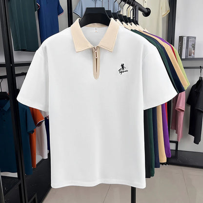 Designer brand fashion short sleeve polo shirt men luxury pony embroidery breathable summer color blocked high-end Paul T-shirt.