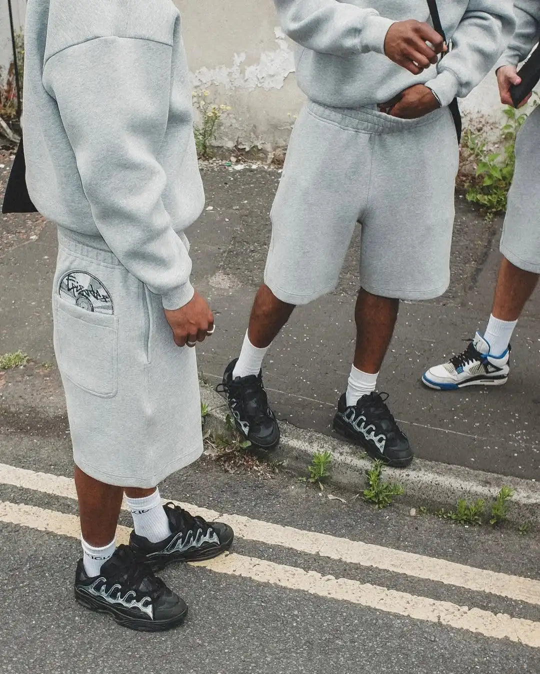 Grey Disc Pattern Mens Shorts Set Sporty Casual Wear Comfortable Loose Tracksuit Breathable Fabric Minimalist Modern Athleisure.