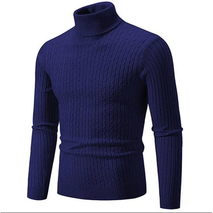 2025 New Men Solid Colour Turtleneck Sweater Black / White / Royal Blue Fashion Simple Male Casual Pullover Tops
