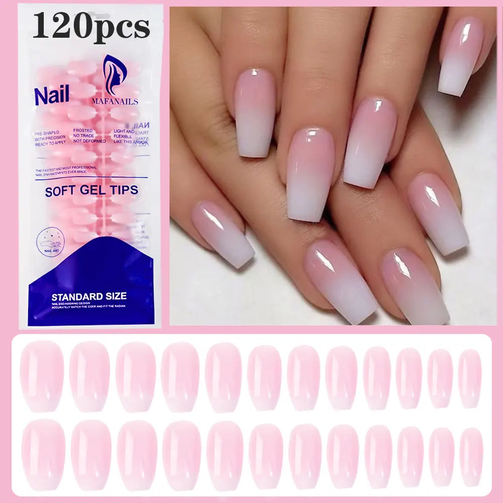 120pcs Pink Ombre Medium Coffin Press On Nails Glossy Handmade Acrylic Fake Nails Tips Gradient Design Artificial False Nails.