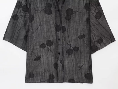 Women Print Long Pants Sets For Women Lapel Half Sleeve Single Breasted Shirts + High Waist Lace-Up Wide Leg Pants