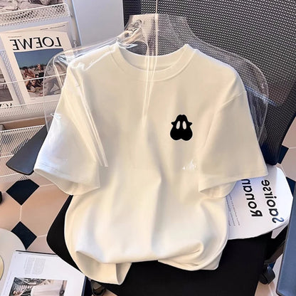 Weißes Plus-Size-Kurzarm-T-Shirt mit positiver Schulter, weiblich, halbärmelig, 2025, neues explosives Design, Sommer-Tops, lockeres T-Shirt