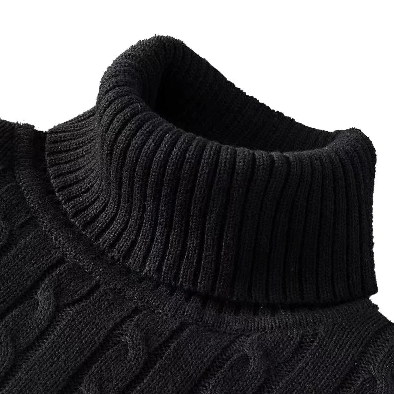 Autumn Winter Men's Sweater Warmth Turtleneck Jacquard Slim Fit Sweaters Solid Color Basic Style Fahion Knitted Pullovers.