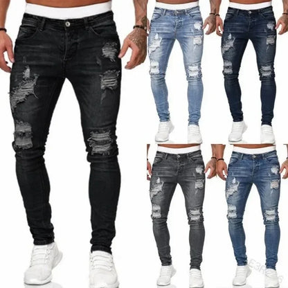 2024 New Retro Ripped Pencil Small Foot Skinny Jeans for Men Motorcycle Streetwear Stretch Straight Casual Slim Jeans Male.