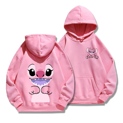 Stitch Hoodie Disney Autumn and Winter Cartoon Anime Long Sleeved Loose Fitting Clothes Couple Outfit Jacket.