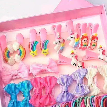 170pcs Children's Accessories Hair Clip Hair Card Princess Hair Rope Gift Box Side Clip Hair Accessories Combination Set.