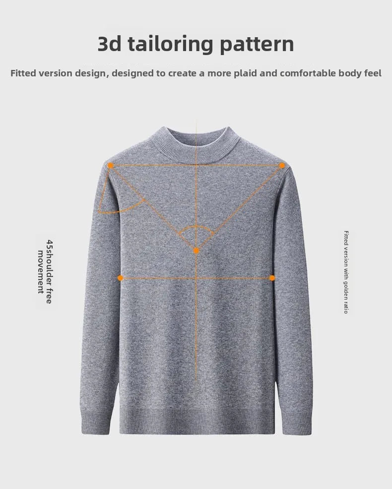 High End 100% Wool Thick New Autum Winter Fashion Brand Pullover Knit Half Turtleneck Business Sweater Casual Men Clothing.
