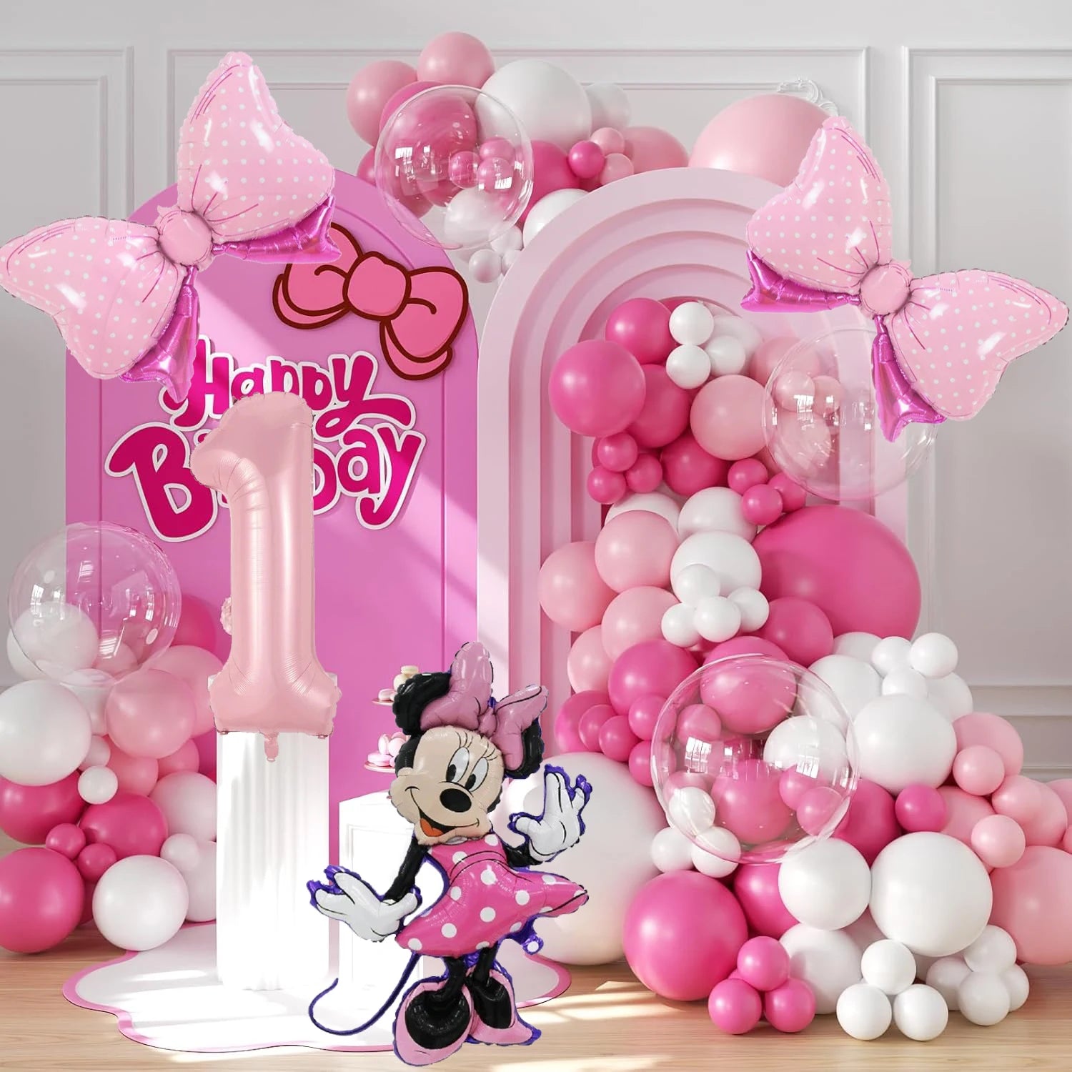 128PCS Minnie Maus Rosa Schleife Aluminium Form Ballon Girlande Bogen Set Mädchen Prinzessin Geburtstag Party Baby Dusche Dekoration Lieferungen.