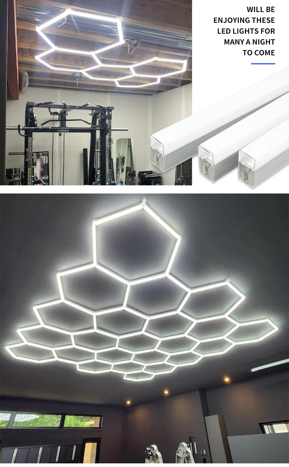 Hexagon LED lighting Ceiling Light Honeycomb Tube for BarberShop Car Garage Workshop Auto Body Repair LED Light 6500K.