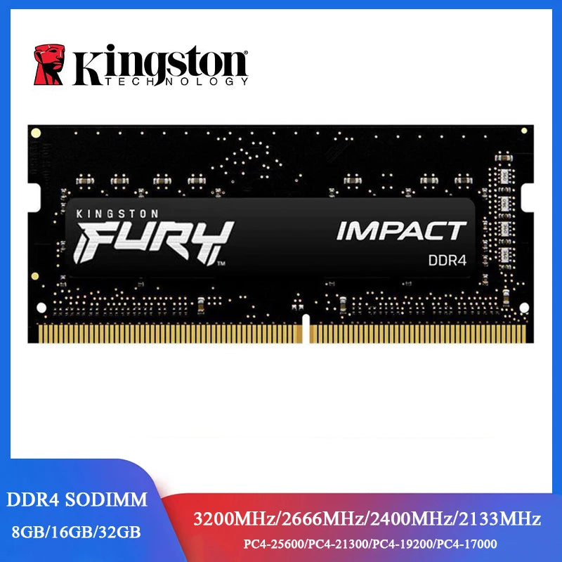 Kingston FURY Impact DDR4 RAM 32 16 8GB 3200MHz 2400 2666MHz SODIMM Memory 260Pin SODIMM PC4-19200 21300 25600 DDR4 Notebook RAM.