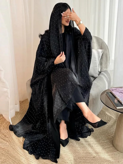 Women Arabic Eid Muslim Dubai Abaya Luxury hot diamonds Hijab Dress Kimono Cardigan Kaftan Robe Femme Islam Clothing Kebaya.
