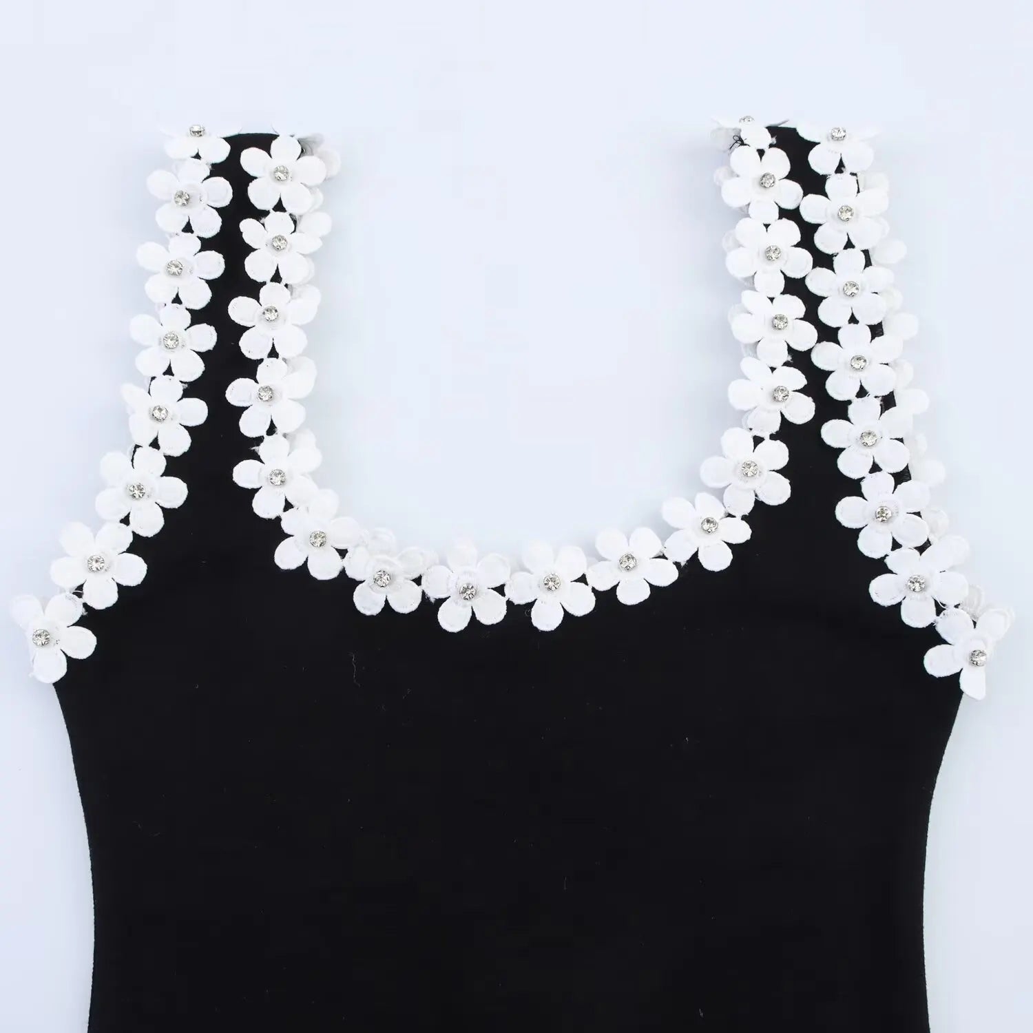 TRAFZA Weibliches Sommer-Sexy-dünnes Kleid, 2-farbig, fester quadratischer Kragen, ärmellos, rückenfrei, Blumendekoration, Damenmode-Kleider.