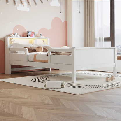 Multifunktions-Holzbett, USB- und Tape-C-Kombinationssteckdose, kleines LED-Licht, Kopfteil mit Einlagerfunktion, Einzelbett