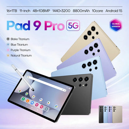 Original Pad 9 Pro 11 Inch 16GB RAM 1TB ROM tablet Android 15 Core Pad Tablet PC Phone Dual Wifi tablette android 8800mah.