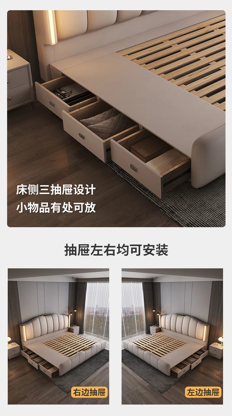 200 x 220 cm Rahmen-Kopfteil, Hochzeitsbett, Hauptschlafzimmer, Kingsize-Doppelbett, 3 Schubladen, Aufbewahrung, luxuriöse Schlafzimmermöbel in voller Größe