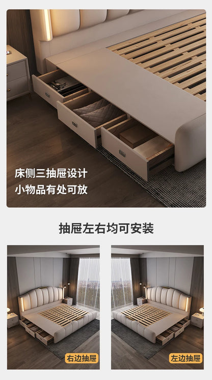 200 x 220 cm Rahmen-Kopfteil, Hochzeitsbett, Hauptschlafzimmer, Kingsize-Doppelbett, 3 Schubladen, Aufbewahrung, luxuriöse Schlafzimmermöbel in voller Größe