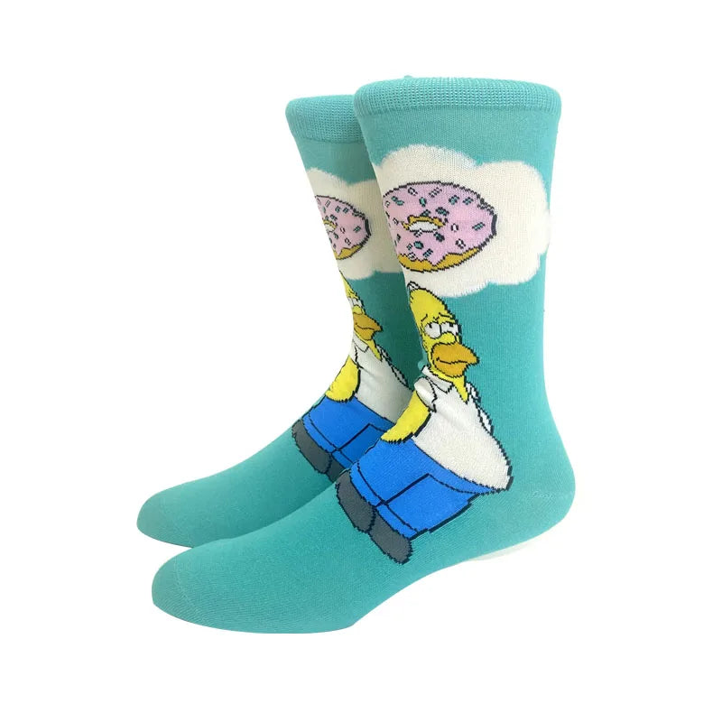New 1 Pair The Simpsons Harajuku Women Men Socks Cartoon Personality Skateboard Socks Anime Middle Tube Cotton Unisex Socks