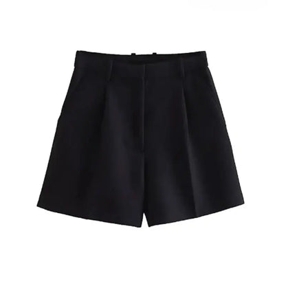 Mooyufon Women Fashion Side Pockets Front Darts Bermuda Shorts Vintage High Waist Zipper Fly Female Short Pants Mujer.