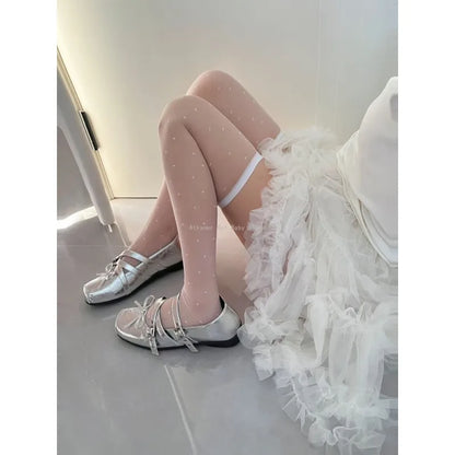 Love Polka Dot Sexy Lace Stockings Women's Japanese Style Jk Ultra-thin Core-spun Knee Socks.