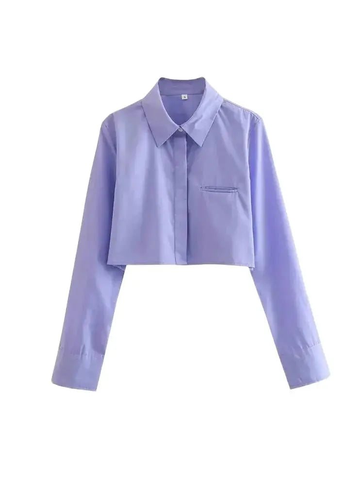 Women Fashion Loose Cropped Shirts Vintage Long Sleeve Front Button Female Blouses Blusas Chic Tops.