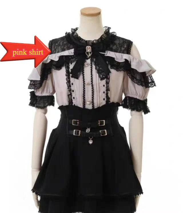 Jirai Kei Sweet Lolita Skort 2024 Summer - Double Bowknot High Waist Short Skirt with Leather Buckle Slim Fit Adjustable Waist