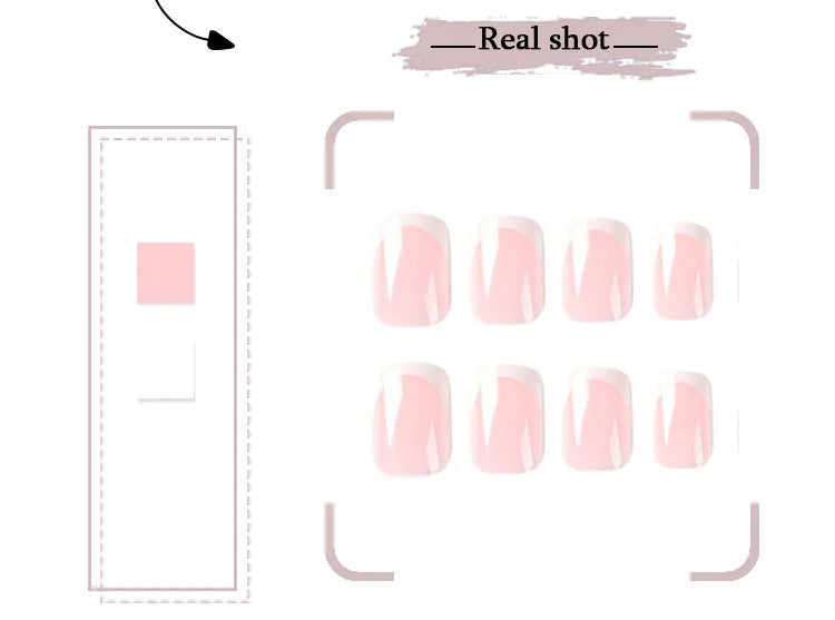 Simple White French Wearable Long Square Fake Nails Full Cover Detachable Finished False Nails Press on Nail with Glue Wholesale.