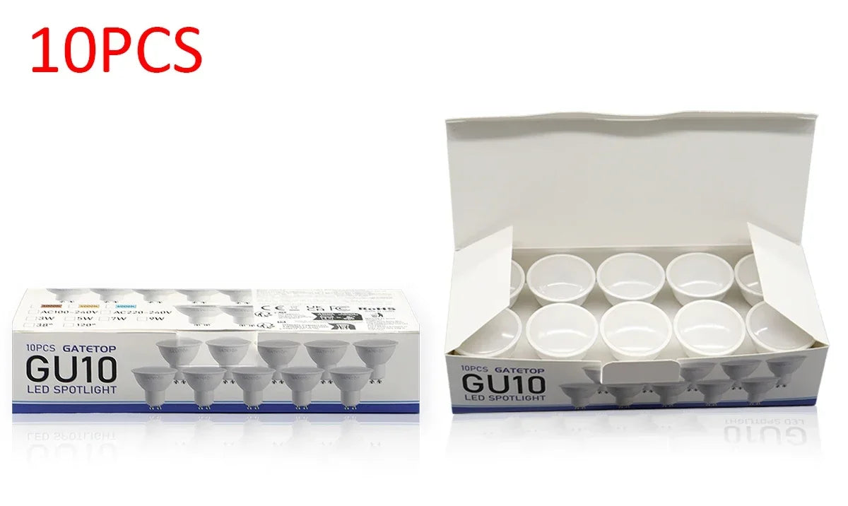 10er-Pack Focos Gu10 SpotlightLampara 220V LED-Glühbirne Großhandel 9W Weiß Warm 3000k 6000K geeignet für gewerbliche Gebäude zu Hause.